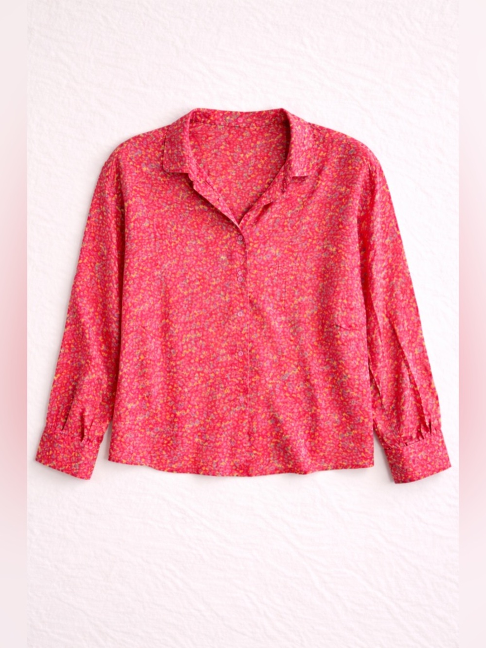 ASOS Design Curve Floral Button Front Blouse Pink Red Size 26 Boho Top